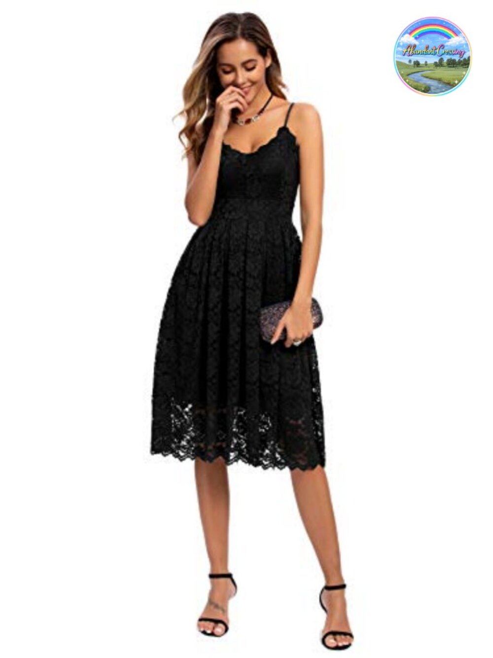 Women's Spaghetti Strap V-Neck Sleeveless A-Line Lace Cocktail Dress